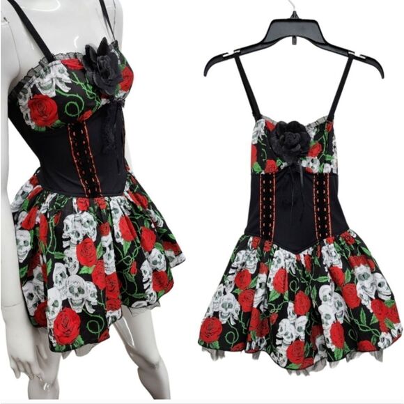 GOTH Day of the Dead Corset Dress Plus Size 2X 16-18 - Picture 3 of 4